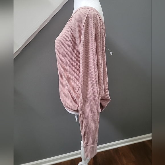 Free People Womens Mauve Santa Clara Thermal V-neck Top Sz M Oversized Casual - Picture 4 of 7